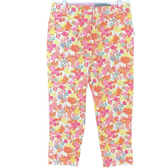 TALBOTS Perfect Crop Pants Size 10 Stretch Slim Leg Multicolor Fruit Flowers NWT - Picture 1 of 15